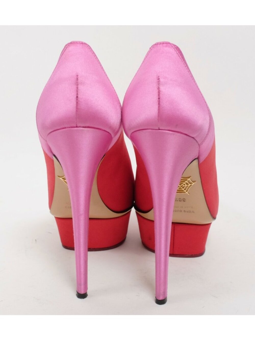 Charlotte Olympia sz 38.5 US 8.5 shoes pink red silk platform - Picture 5 of 8